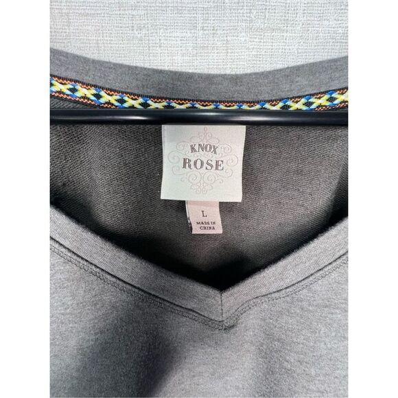 Knox Rose Long Sleeve V-Neck T-Shirt With Embroidery Detail On Sleeves - Picture 3 of 5